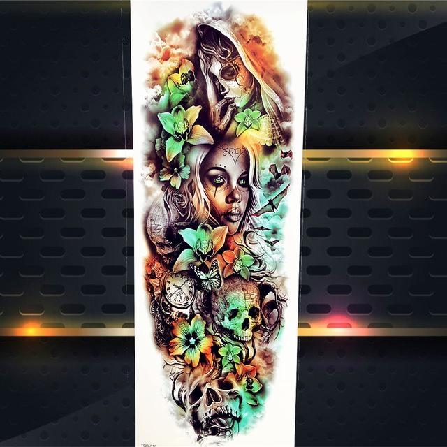 Sexy Wolf Full Flower Arm Temporary Tattoo Stickers For Men Body Art Sleeve Tattoo Decals Girl Women Waterproof Tatoo Fox Legs