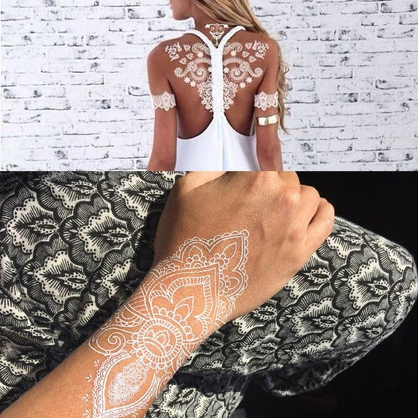 Lace Tattoo Sticker White Lace Necklace Flower Left Temporary Tattoo Sticker Body Art Paint Waterproof For Wedding