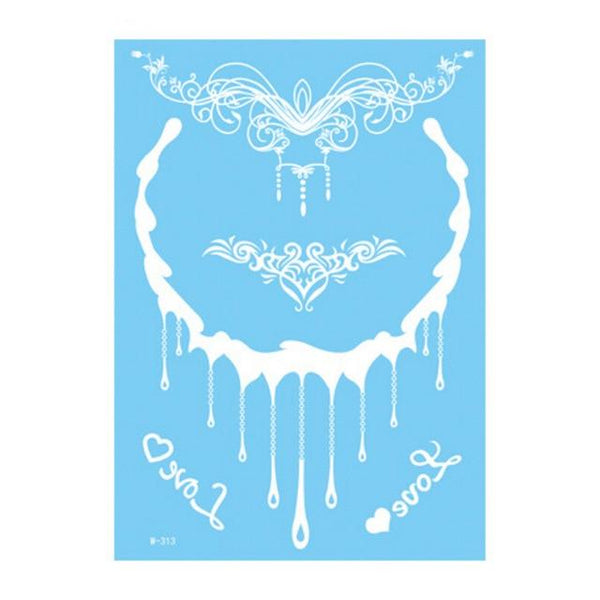 Lace Tattoo Sticker White Lace Necklace Flower Left Temporary Tattoo Sticker Body Art Paint Waterproof For Wedding