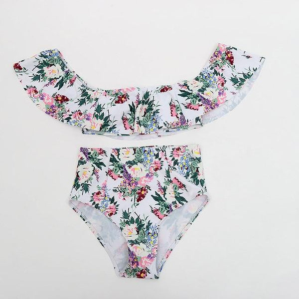 Zrtak Ruffle Bikini Bandeau Print Bandage Swimsuit Women Off Shoulder Swimwear Female  Backless Beachwear  Brazilian Bikini Set