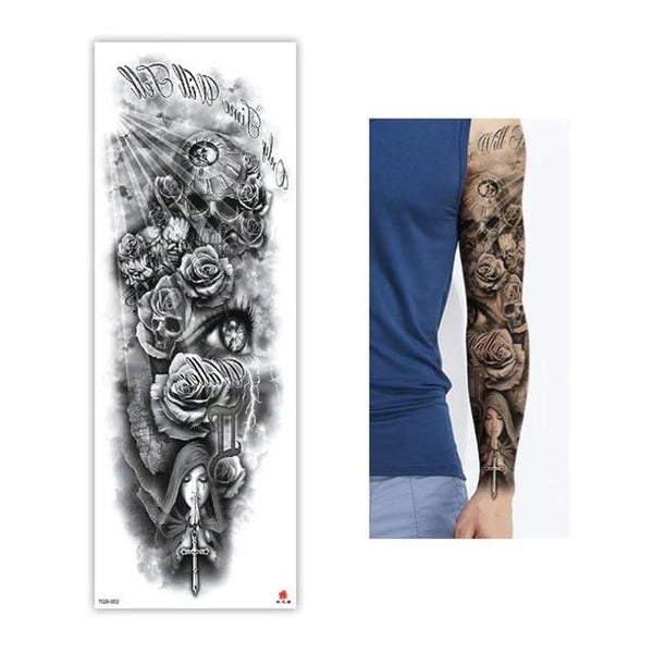 Full Flower Temporary Tattoo Sticker Arm Fake Tattoo Sticker Skull Lion Dragon Body Paint Waterproof Transfer Fake Tattoo Sleeve