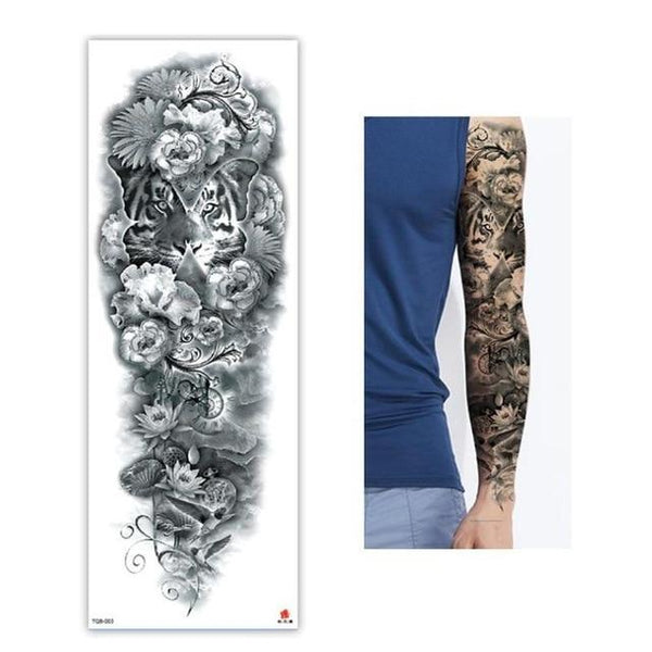 Full Flower Temporary Tattoo Sticker Arm Fake Tattoo Sticker Skull Lion Dragon Body Paint Waterproof Transfer Fake Tattoo Sleeve