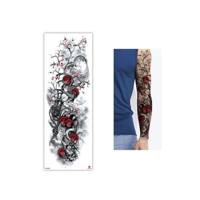 Full Flower Temporary Tattoo Sticker Arm Fake Tattoo Sticker Skull Lion Dragon Body Paint Waterproof Transfer Fake Tattoo Sleeve