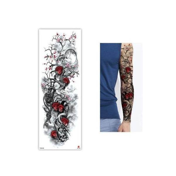 Full Flower Temporary Tattoo Sticker Arm Fake Tattoo Sticker Skull Lion Dragon Body Paint Waterproof Transfer Fake Tattoo Sleeve