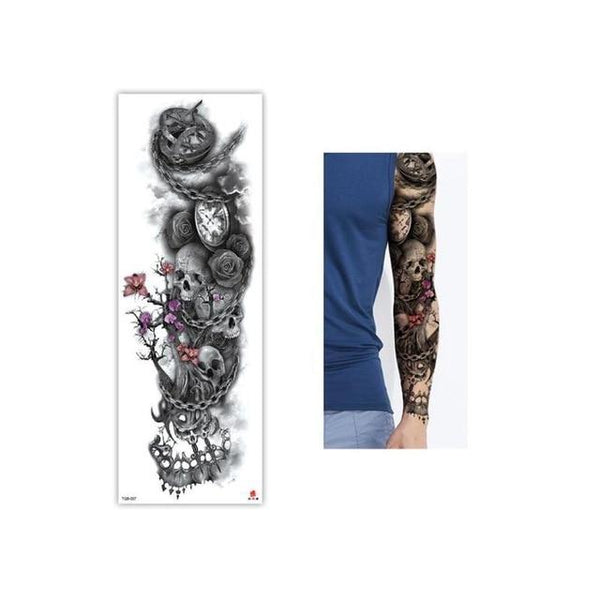 Full Flower Temporary Tattoo Sticker Arm Fake Tattoo Sticker Skull Lion Dragon Body Paint Waterproof Transfer Fake Tattoo Sleeve