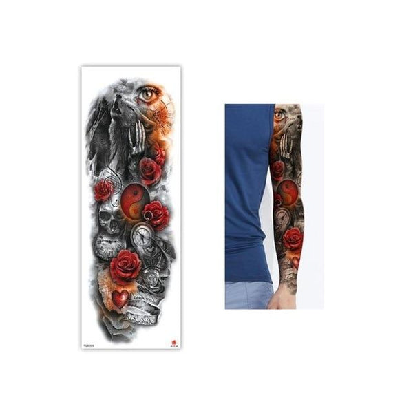 Full Flower Temporary Tattoo Sticker Arm Fake Tattoo Sticker Skull Lion Dragon Body Paint Waterproof Transfer Fake Tattoo Sleeve