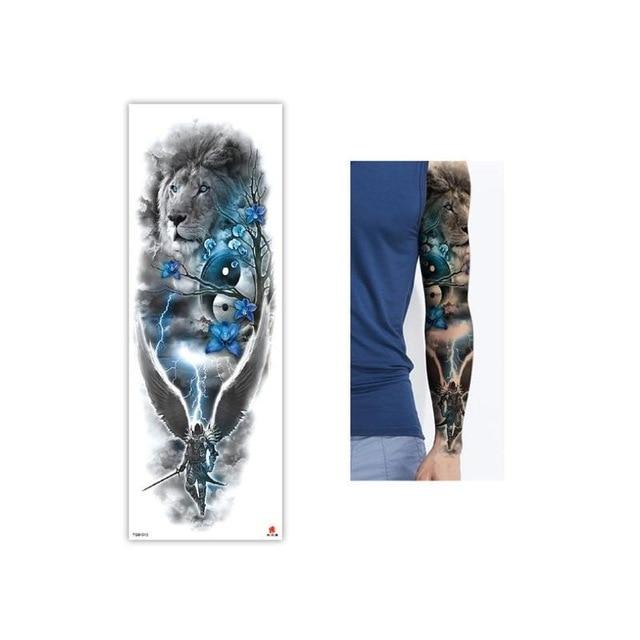 Full Flower Temporary Tattoo Sticker Arm Fake Tattoo Sticker Skull Lion Dragon Body Paint Waterproof Transfer Fake Tattoo Sleeve
