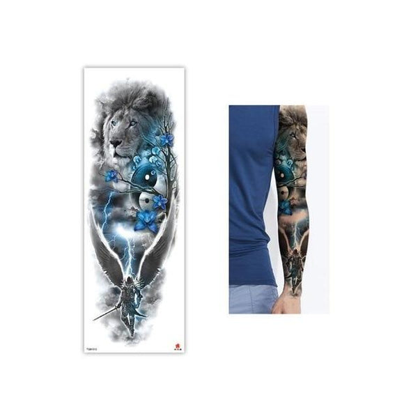 Full Flower Temporary Tattoo Sticker Arm Fake Tattoo Sticker Skull Lion Dragon Body Paint Waterproof Transfer Fake Tattoo Sleeve