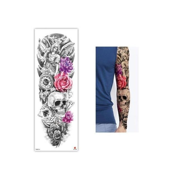 Full Flower Temporary Tattoo Sticker Arm Fake Tattoo Sticker Skull Lion Dragon Body Paint Waterproof Transfer Fake Tattoo Sleeve