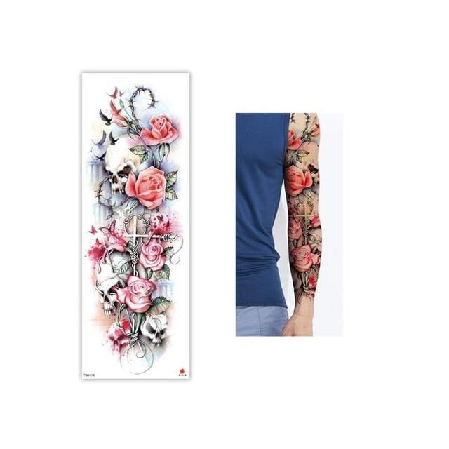 Full Flower Temporary Tattoo Sticker Arm Fake Tattoo Sticker Skull Lion Dragon Body Paint Waterproof Transfer Fake Tattoo Sleeve