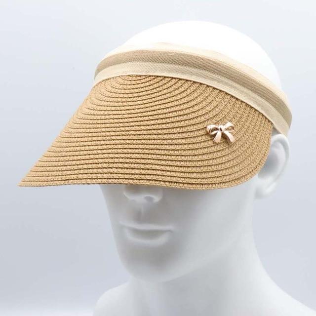 2019 New Simple Summer Straw Sun Hat Women Pearl Backable Sun Visor Hat with Big Heads Wide Brim UV Protection female cap