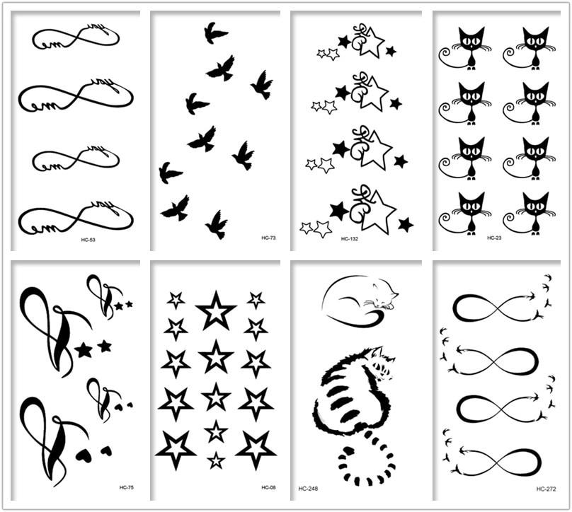 Free Shipping New 2019 Classic Black Tattoo Waterfproof Fake Temporary Tattoo Sticker Body Cat Star Infinity Bird Tattoo Small