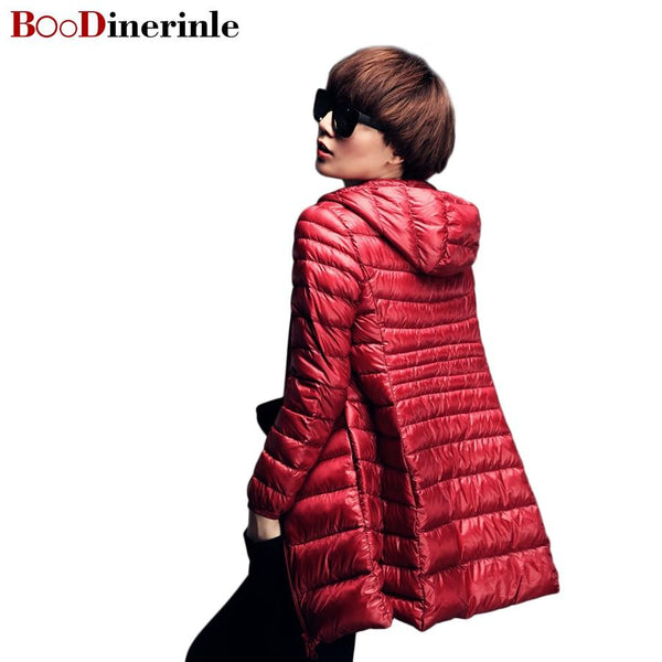 BOoDinerinle Ultra Light Down Jacket Women Long Down Coat Ultra Thin Down Jacket Woman Hooded Duck Down Jacket Women Winter Coat