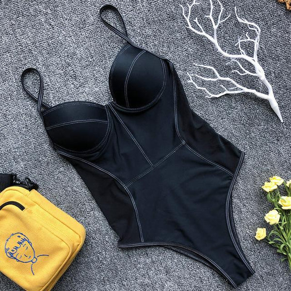 2019 Sexy One Piece Swimsuit Women Mesh Patchwork Swimwear Push Up Monokini Bandage Swimming Suit For Maillot De Bain Femme