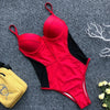 2019 Sexy One Piece Swimsuit Women Mesh Patchwork Swimwear Push Up Monokini Bandage Swimming Suit For Maillot De Bain Femme