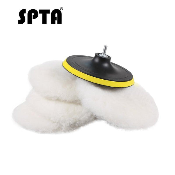 SPTA Polisher/Buffer Soft Wool Bonnet & Pad With Hook & Loop And 5/8"-11 Drill Adapter For Car Polisher Polishing/Buffing