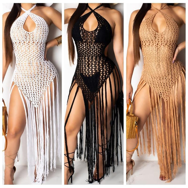 2019 summer Crochet hollow out tassel Beach Cover up dress sexy women bikini swimsuit Cover ups bathing suit Cover up Robe Plage