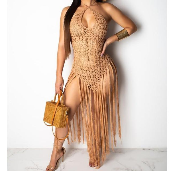 2019 summer Crochet hollow out tassel Beach Cover up dress sexy women bikini swimsuit Cover ups bathing suit Cover up Robe Plage