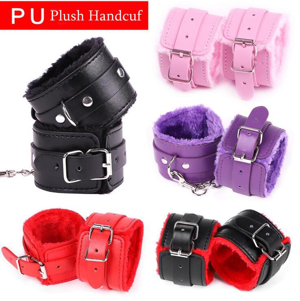 Sexy Adjustable PU Leather Plush Handcuff Ankle Cuff Restraints Bondage Sex Toy Restraints Sex Bondage Exotic Accessories