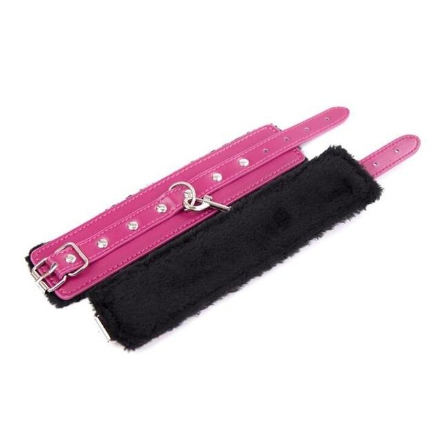 Sexy Adjustable PU Leather Plush Handcuff Ankle Cuff Restraints Bondage Sex Toy Restraints Sex Bondage Exotic Accessories