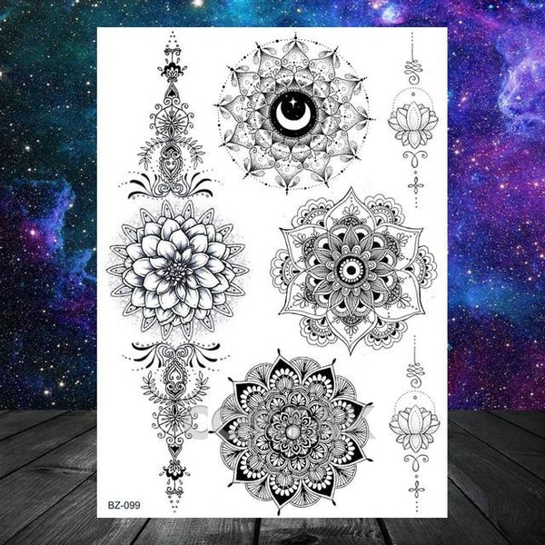 Large Black Henna Arm Tattoos Legs Bracelet India Mandala Flower Temporary Tattoo Mehndi Women Body Stickers Big Sexy Tattoo Art