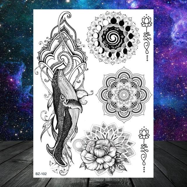 Large Black Henna Arm Tattoos Legs Bracelet India Mandala Flower Temporary Tattoo Mehndi Women Body Stickers Big Sexy Tattoo Art