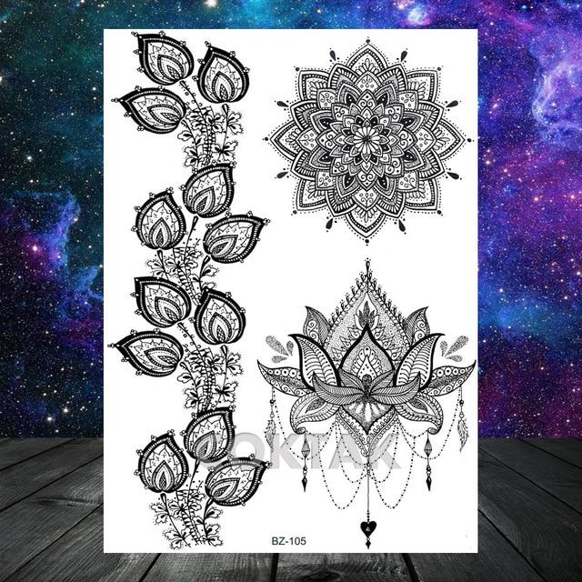 Large Black Henna Arm Tattoos Legs Bracelet India Mandala Flower Temporary Tattoo Mehndi Women Body Stickers Big Sexy Tattoo Art