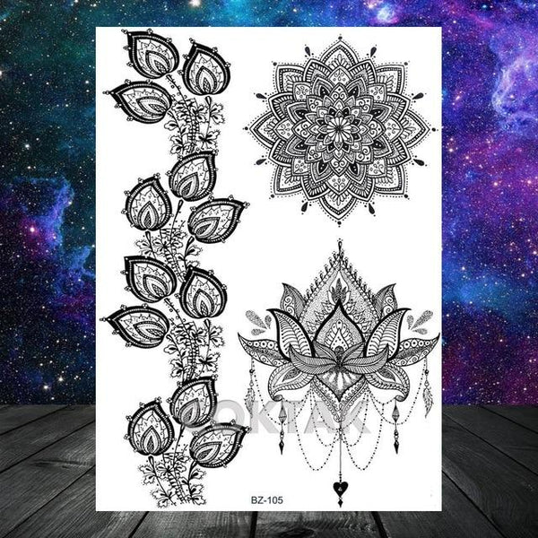 Large Black Henna Arm Tattoos Legs Bracelet India Mandala Flower Temporary Tattoo Mehndi Women Body Stickers Big Sexy Tattoo Art