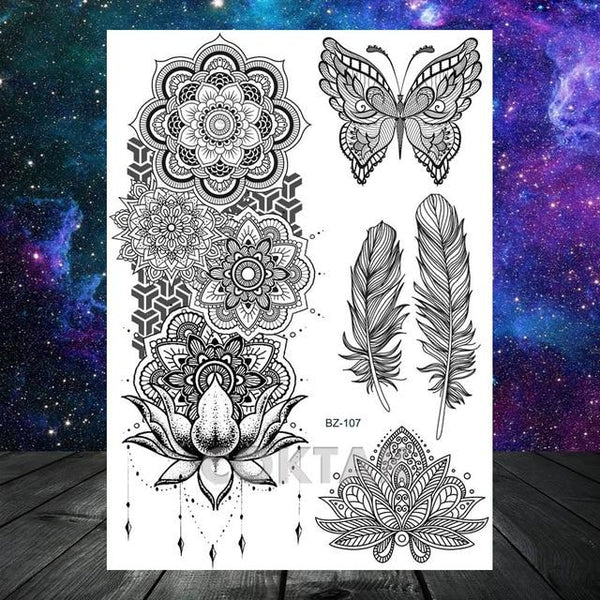 Large Black Henna Arm Tattoos Legs Bracelet India Mandala Flower Temporary Tattoo Mehndi Women Body Stickers Big Sexy Tattoo Art