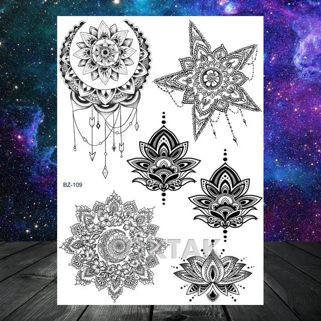 Large Black Henna Arm Tattoos Legs Bracelet India Mandala Flower Temporary Tattoo Mehndi Women Body Stickers Big Sexy Tattoo Art