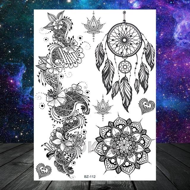 Large Black Henna Arm Tattoos Legs Bracelet India Mandala Flower Temporary Tattoo Mehndi Women Body Stickers Big Sexy Tattoo Art