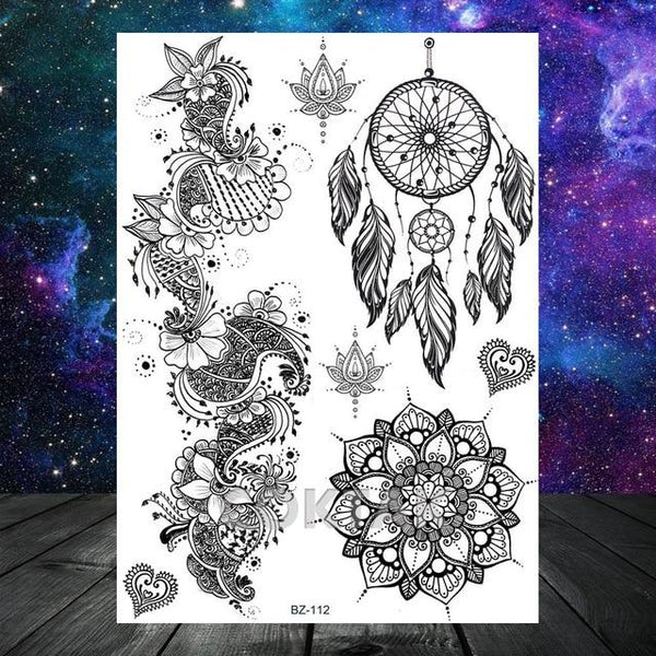 Large Black Henna Arm Tattoos Legs Bracelet India Mandala Flower Temporary Tattoo Mehndi Women Body Stickers Big Sexy Tattoo Art