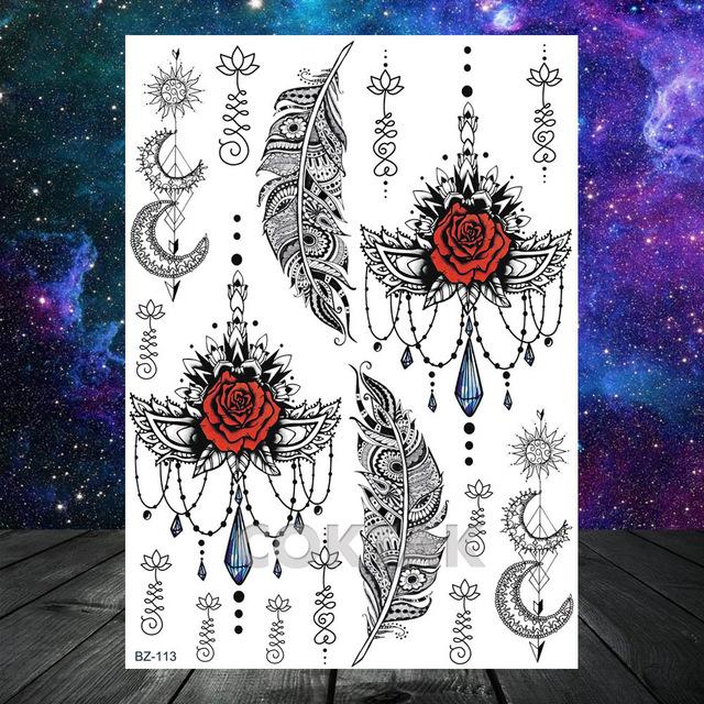Large Black Henna Arm Tattoos Legs Bracelet India Mandala Flower Temporary Tattoo Mehndi Women Body Stickers Big Sexy Tattoo Art
