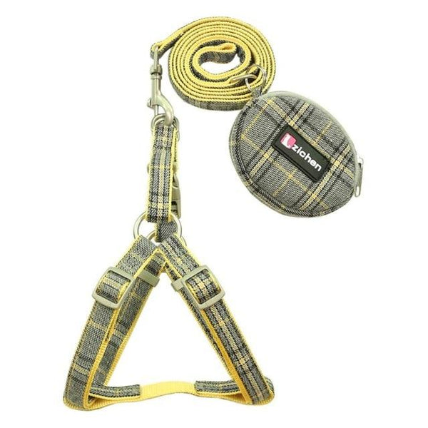 Zichen Pet Dog Harness Leash Set Lattice Thickening Double Nylon Small Purse Dog Harness Pet Leash Perfect for Daily Walking S-M