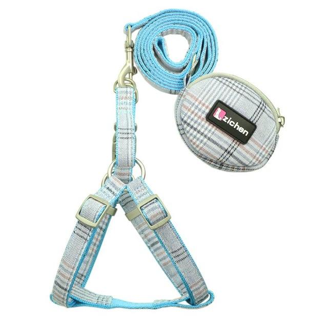 Zichen Pet Dog Harness Leash Set Lattice Thickening Double Nylon Small Purse Dog Harness Pet Leash Perfect for Daily Walking S-M