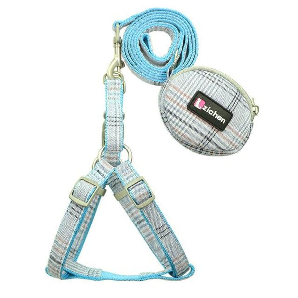 Zichen Pet Dog Harness Leash Set Lattice Thickening Double Nylon Small Purse Dog Harness Pet Leash Perfect for Daily Walking S-M