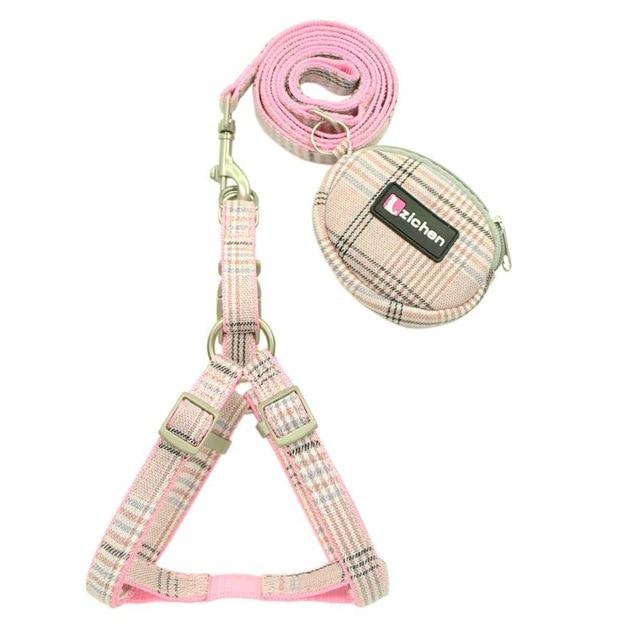 Zichen Pet Dog Harness Leash Set Lattice Thickening Double Nylon Small Purse Dog Harness Pet Leash Perfect for Daily Walking S-M
