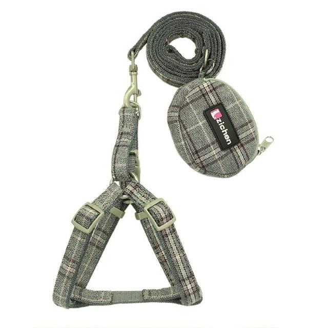 Zichen Pet Dog Harness Leash Set Lattice Thickening Double Nylon Small Purse Dog Harness Pet Leash Perfect for Daily Walking S-M
