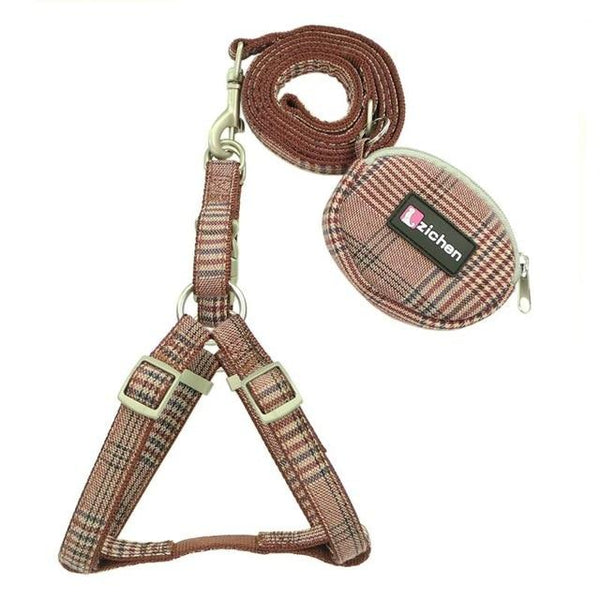 Zichen Pet Dog Harness Leash Set Lattice Thickening Double Nylon Small Purse Dog Harness Pet Leash Perfect for Daily Walking S-M