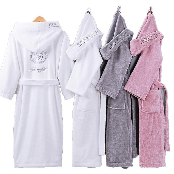 Bathrobe Men Male With Hooded Thick Cotton Towel Fleece Dressing Gown Men's Bathrobe Winter Long Robe Mens Bath Kimono Robe