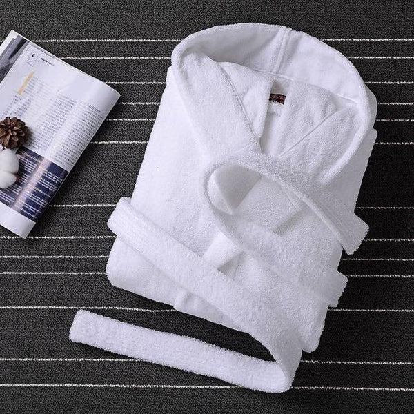 Bathrobe Men Male With Hooded Thick Cotton Towel Fleece Dressing Gown Men's Bathrobe Winter Long Robe Mens Bath Kimono Robe