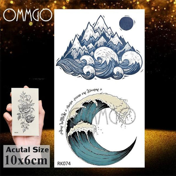 OMMGO 3D Rhombus Triangle Skull Nun Temporary Tattoo Sticker For Men Women Arm Leg Tatoo Paper Waterproof Body Art Black Tattoos