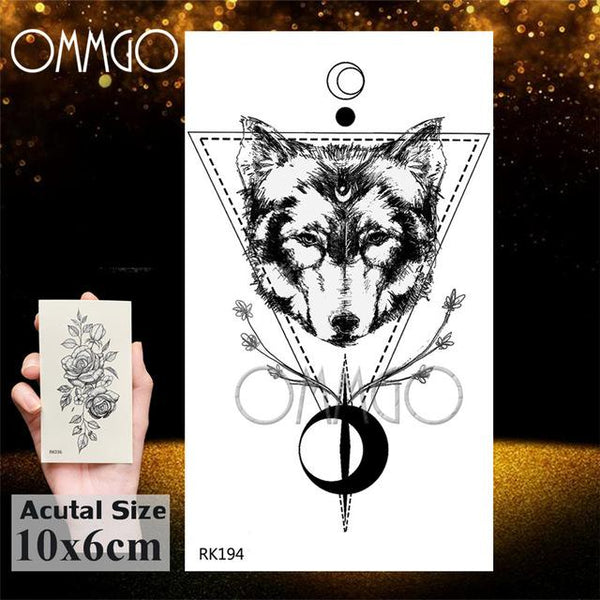 OMMGO 3D Rhombus Triangle Skull Nun Temporary Tattoo Sticker For Men Women Arm Leg Tatoo Paper Waterproof Body Art Black Tattoos