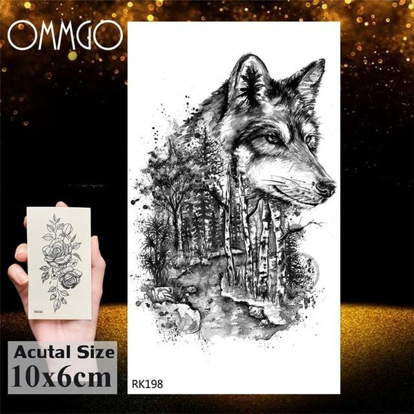OMMGO 3D Rhombus Triangle Skull Nun Temporary Tattoo Sticker For Men Women Arm Leg Tatoo Paper Waterproof Body Art Black Tattoos