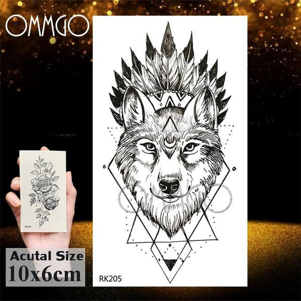 OMMGO 3D Rhombus Triangle Skull Nun Temporary Tattoo Sticker For Men Women Arm Leg Tatoo Paper Waterproof Body Art Black Tattoos