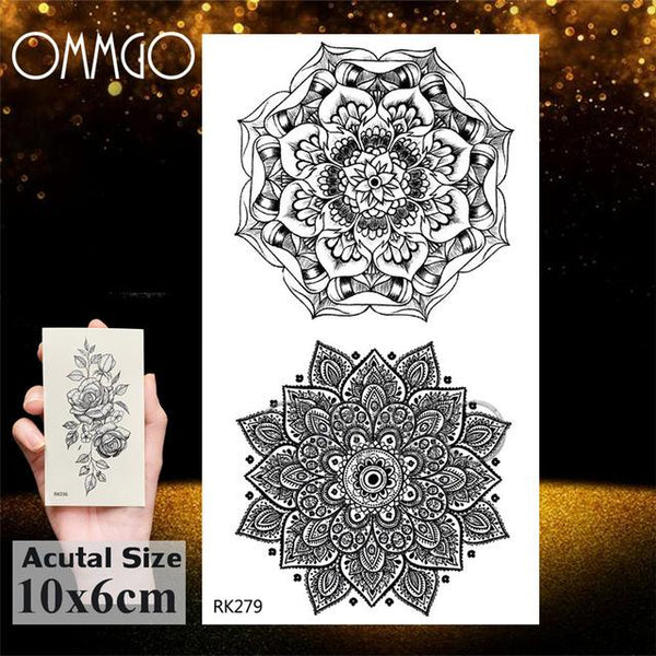 OMMGO 3D Rhombus Triangle Skull Nun Temporary Tattoo Sticker For Men Women Arm Leg Tatoo Paper Waterproof Body Art Black Tattoos