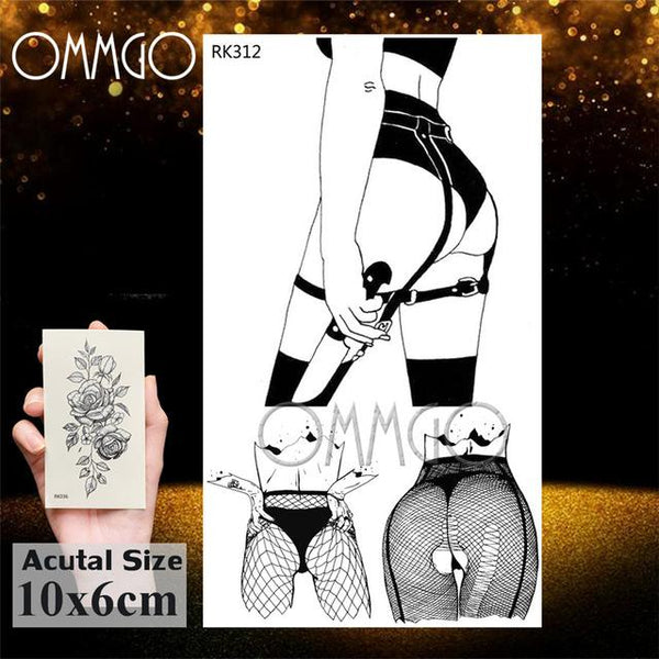 OMMGO 3D Rhombus Triangle Skull Nun Temporary Tattoo Sticker For Men Women Arm Leg Tatoo Paper Waterproof Body Art Black Tattoos