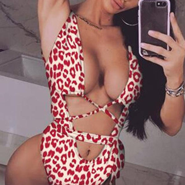 Leopard Print Brazilian Bikini 2019 Push Up Swimwear Bodysuit Women One Piece Bandage Swimsuit Monokini Snake Print Bathing Suit
