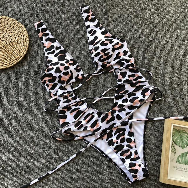 Leopard Print Brazilian Bikini 2019 Push Up Swimwear Bodysuit Women One Piece Bandage Swimsuit Monokini Snake Print Bathing Suit