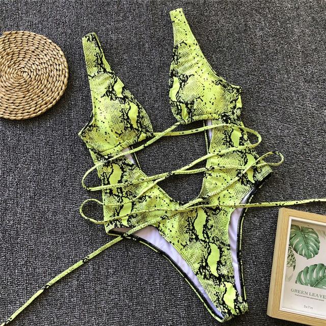 Leopard Print Brazilian Bikini 2019 Push Up Swimwear Bodysuit Women One Piece Bandage Swimsuit Monokini Snake Print Bathing Suit